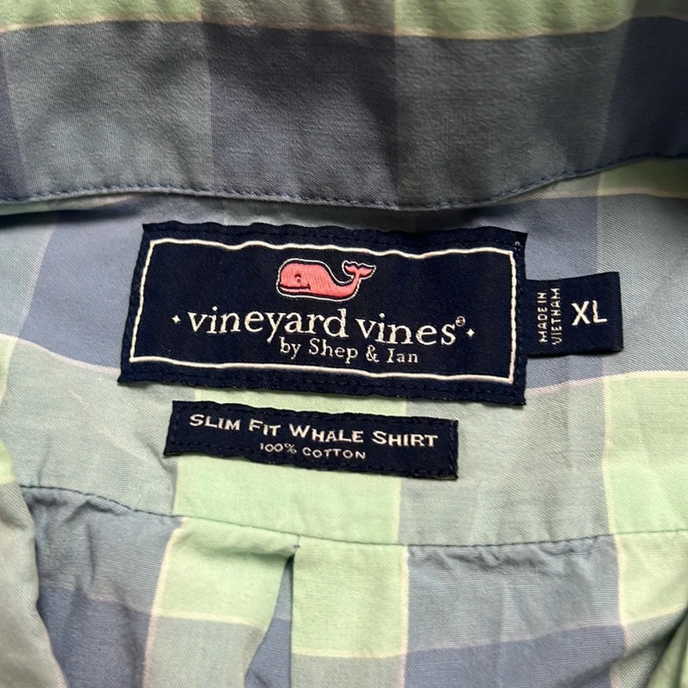 Blue and green Vineyard Vines short sleeve button down